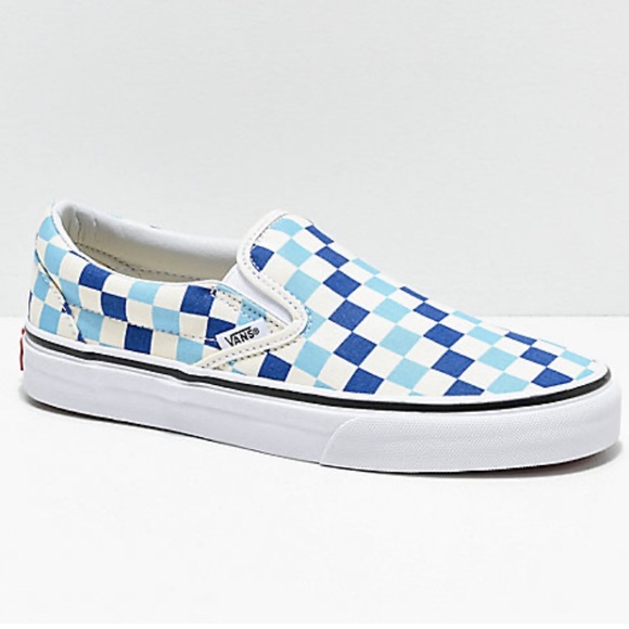 vans checkerboard blue slip on